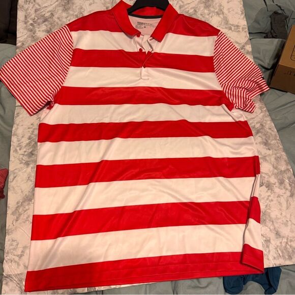 Nike Dri-Fit Red and White Striped Men's Polo Shirt‎ Sz XL - Picture 1 of 2
